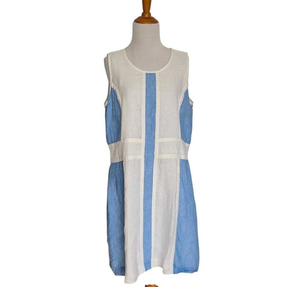 Island Company Women Linen Dress Coastal Summer Cruise Vacation Colorblock XL